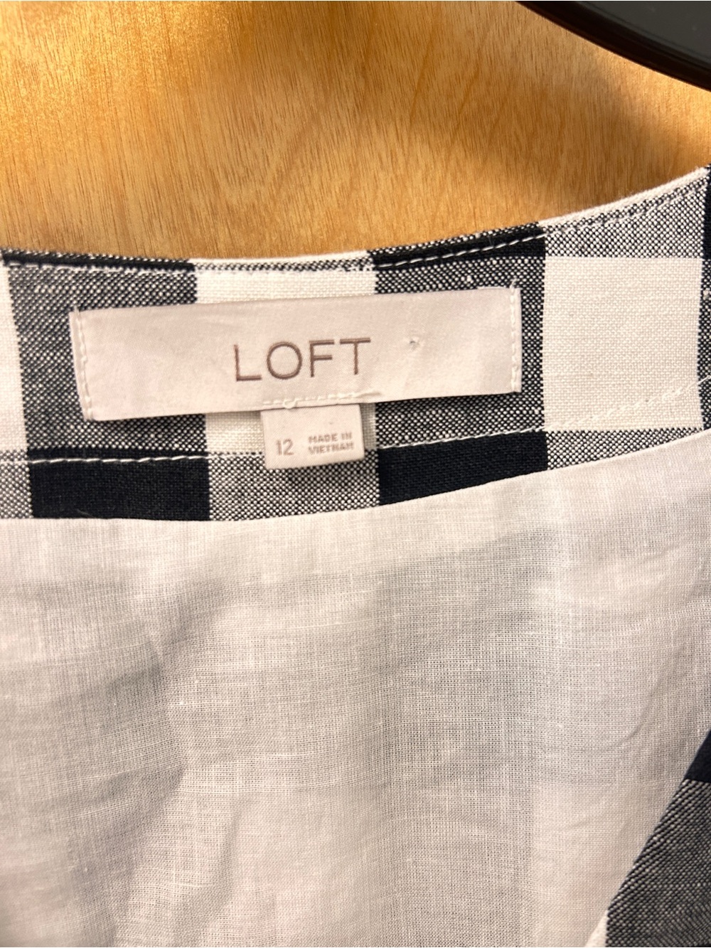 LOFT Black & White Linen Gingham Button-Front Midi Dress - Picture 2 of 4